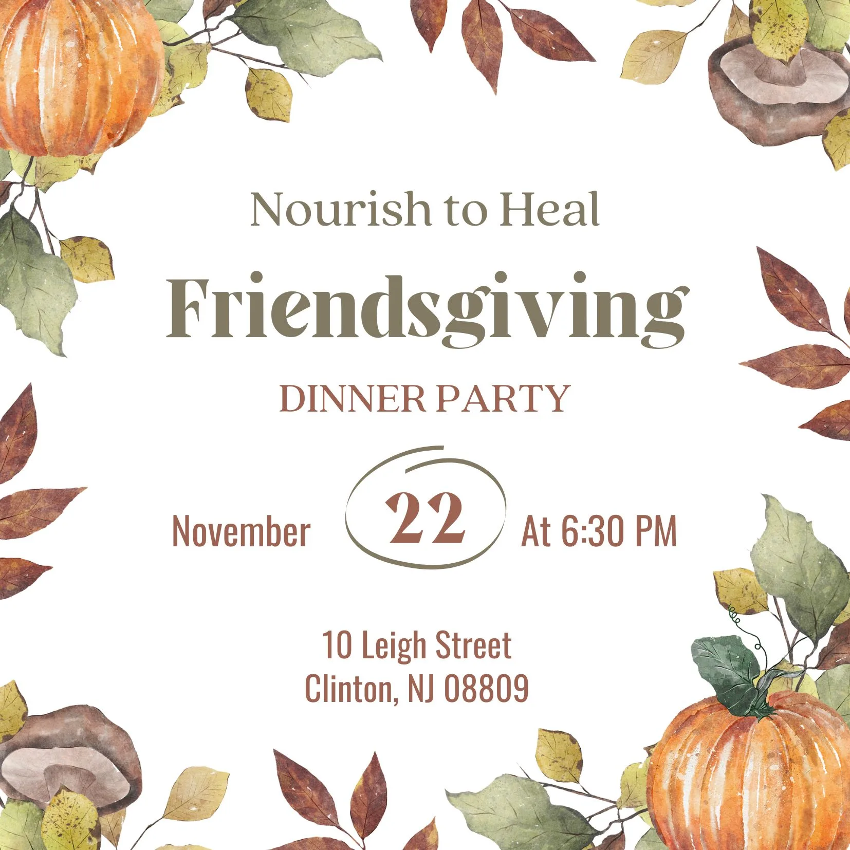 Brown and White Classic Watercolor Thanksgiving Invitation (1)